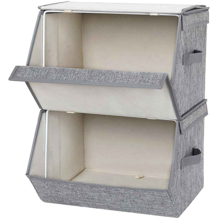 Hinged Lid Storage Boxes, Set of 2, Grey