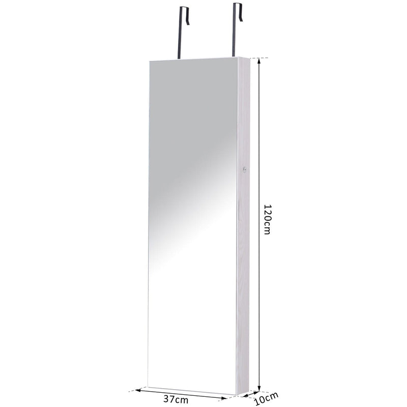 Mirrored Jewelry Cabinet, Door/Wall Mount, LED Lights, Lockable