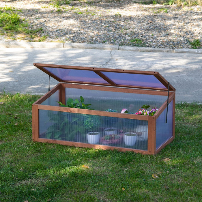 Wooden Polycarbonate Cold Frame Greenhouse, 100x65x40cm