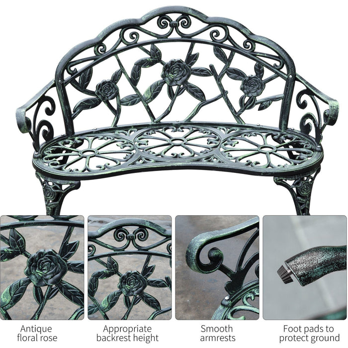 Cast Aluminium Garden Bench, Antique Rose-Style