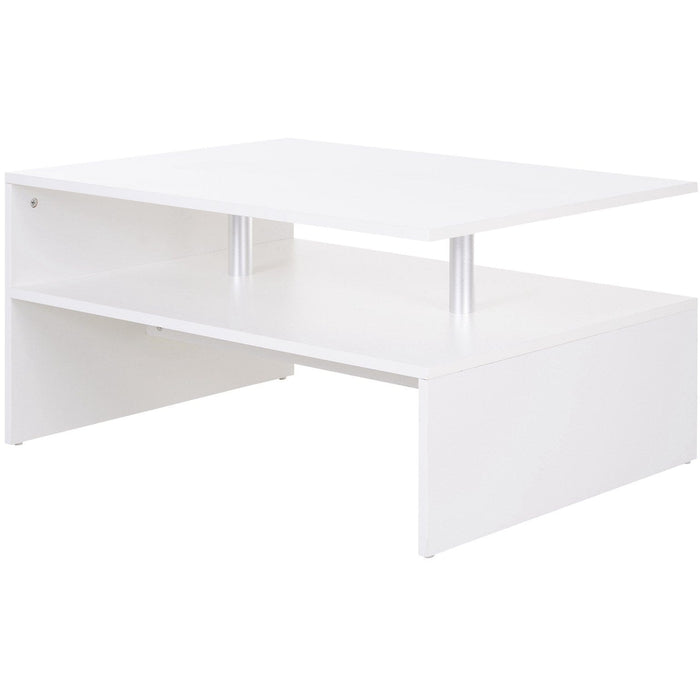 2 Tier Modern Coffee Table with Open Shelf, White