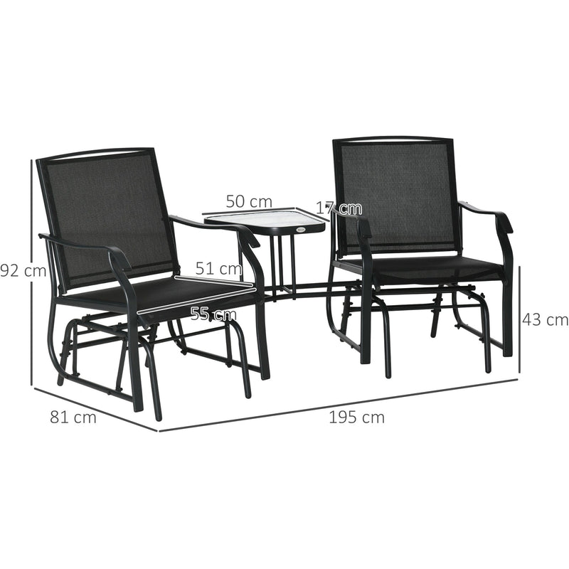 Bistro Set With Glider Chairs, Black