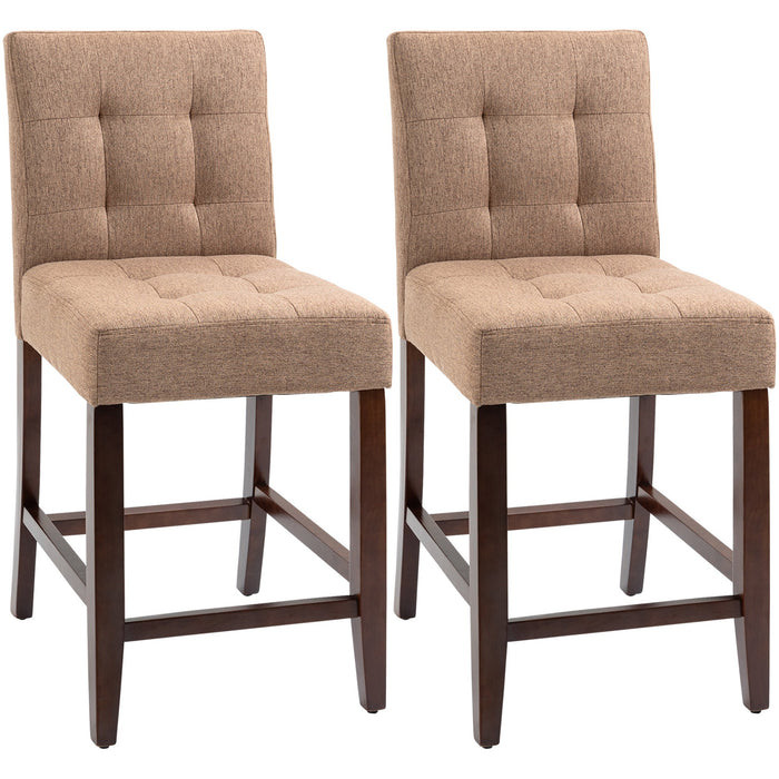 Fabric Bar Stools Set of 2, Tufted Back, Wooden Legs
