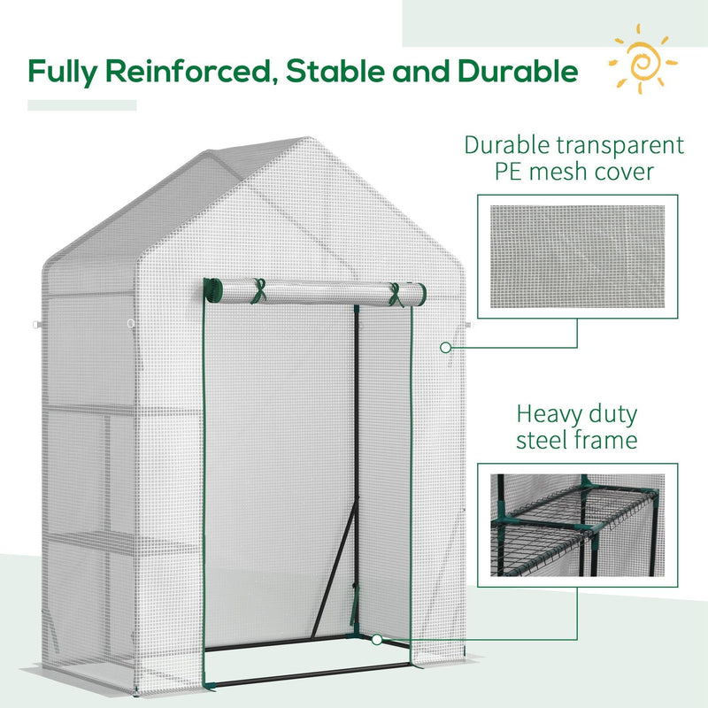 Portable Greenhouse, 2-Tier Shelf, Roll-Up Door, PE Cover