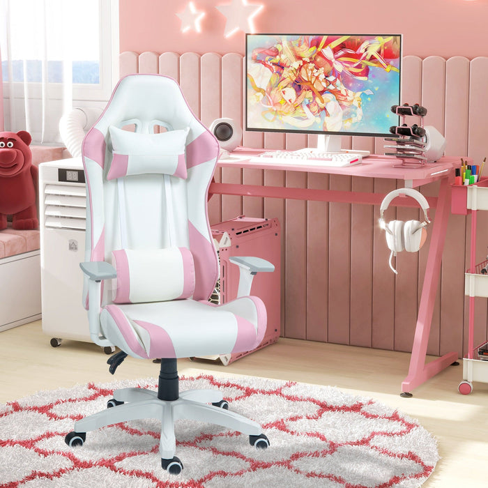 Homcom Gaming Chair White Pink