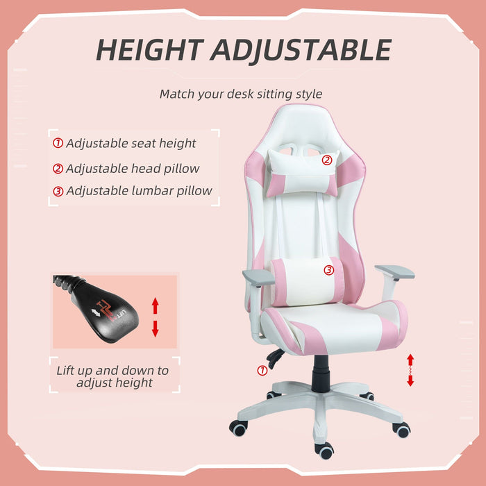 Homcom Gaming Chair White Pink