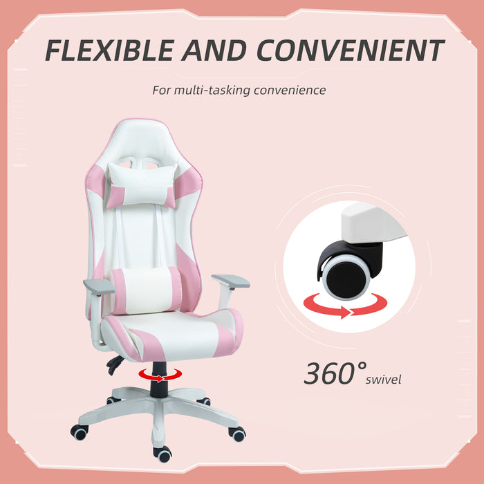 Homcom Gaming Chair White Pink