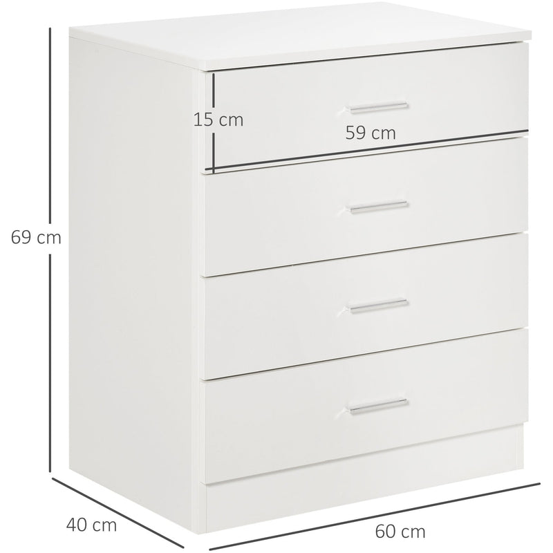 White 4 Drawer Chest, Metal Rails