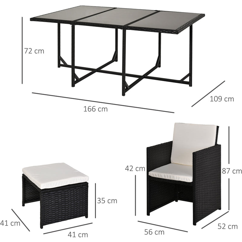 10 Seater Outdoor Dining Set with Stools & Table, Black Rattan