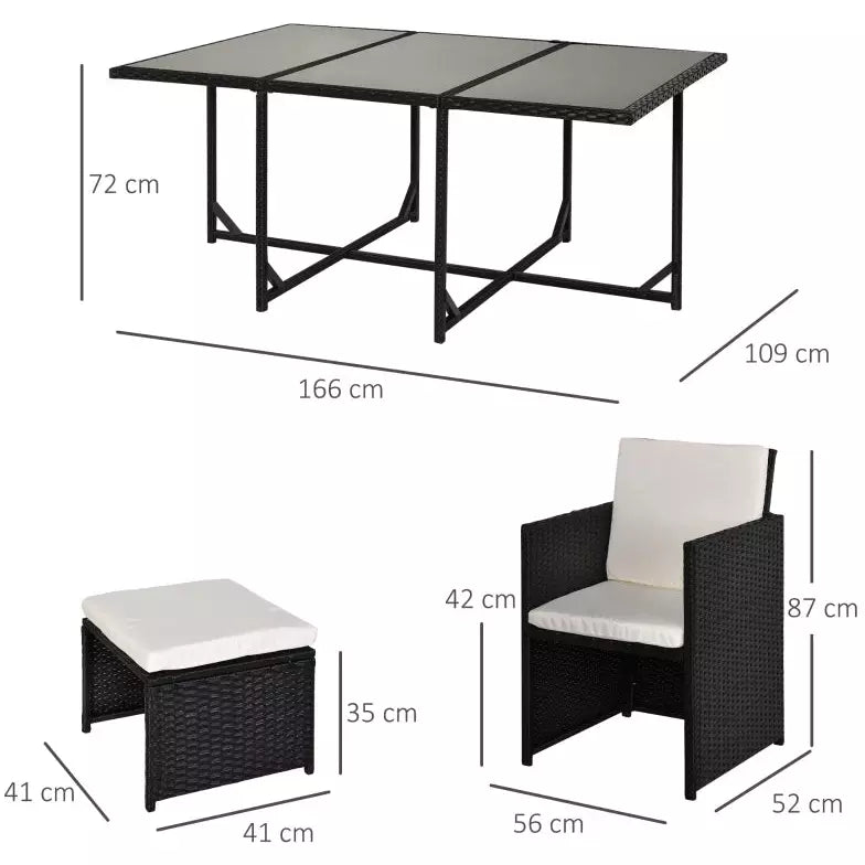 10 Seater Outdoor Dining Set with Stools & Table, Black Rattan