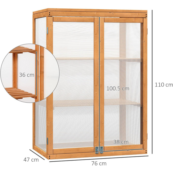 Wooden Cold Frame Greenhouse, Polycarbonate, 76x47x110