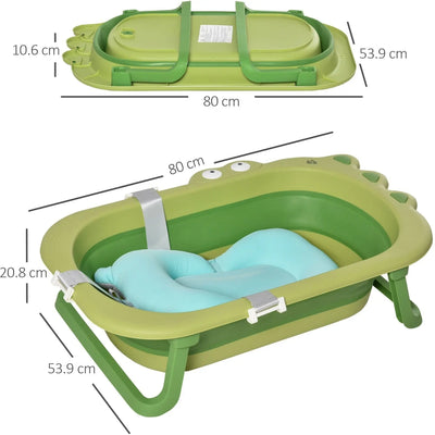 Foldable Baby Bath, Non-Slip, Cushion, 0-3 Yrs, Green Homcom