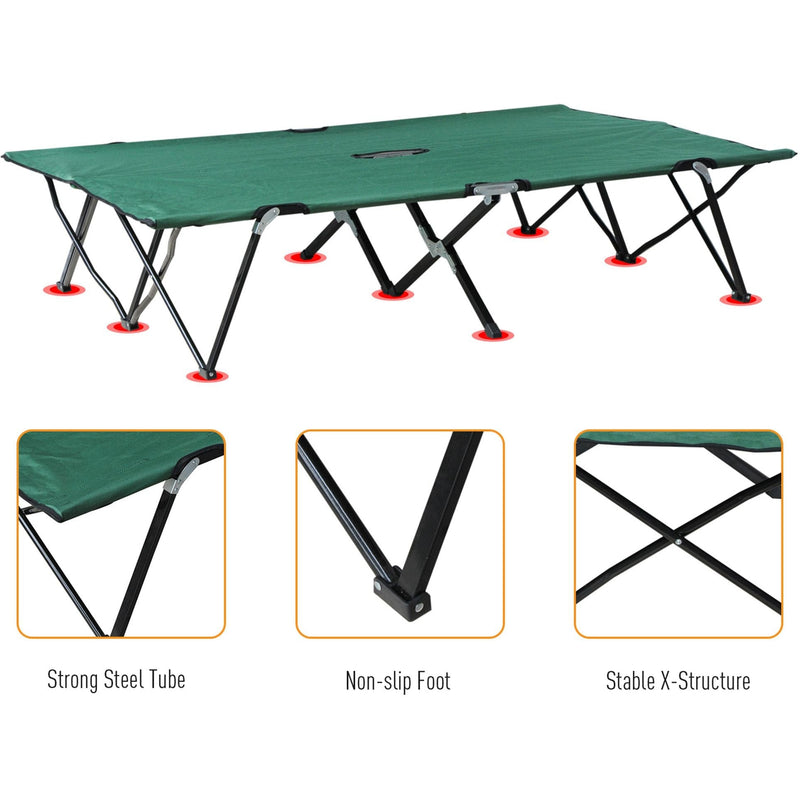 Outsunny Double Camping Cot Foldable Sunbed Outdoor Patio Sleeping Bed Super Light w/ Carr Bag (Green) Outsunny