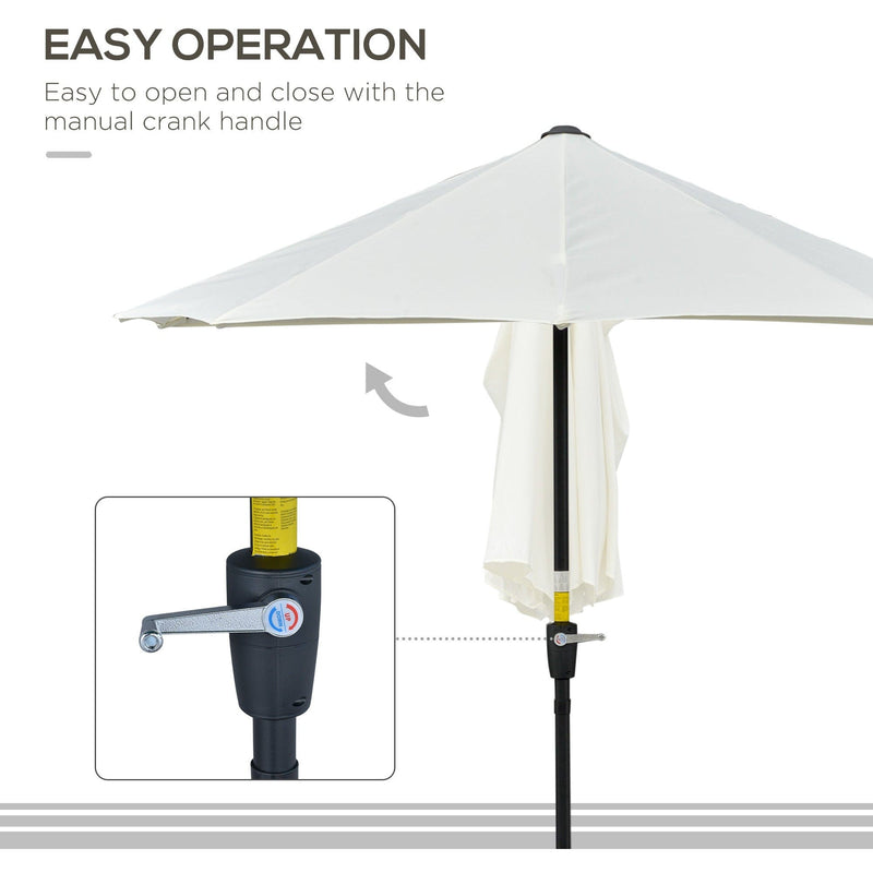 2m Half Garden Parasol - Crank Handle, Cross Base