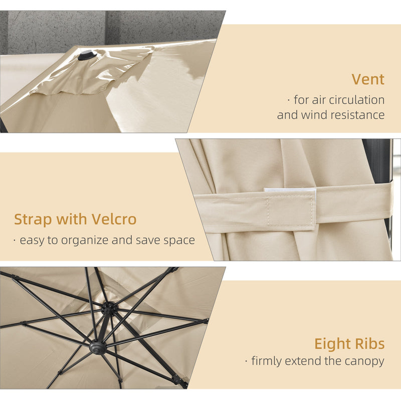 2.7x2.7m Cantilever Parasol - Cream/White