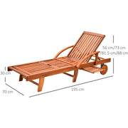 Outsunny Outdoor Garden Patio Wooden Sun Lounger Foldable Recliner Deck Chair Day Bed Furniture with Wheels Outsunny