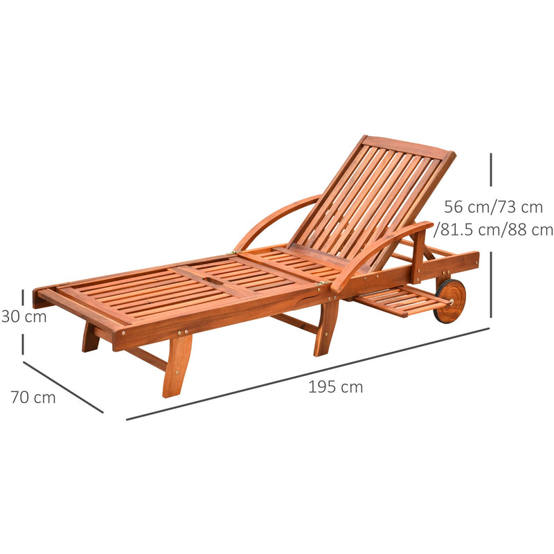 Outsunny Outdoor Garden Patio Wooden Sun Lounger Foldable Recliner Deck Chair Day Bed Furniture with Wheels Outsunny