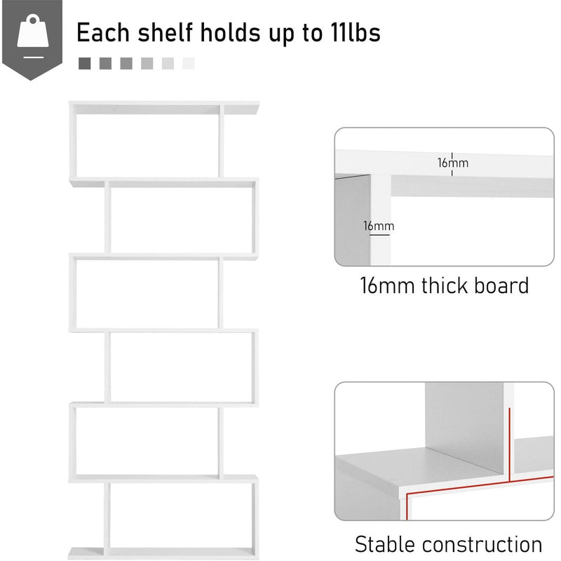 Wooden S Shape Storage Display, 6 Shelves, Room Divider
