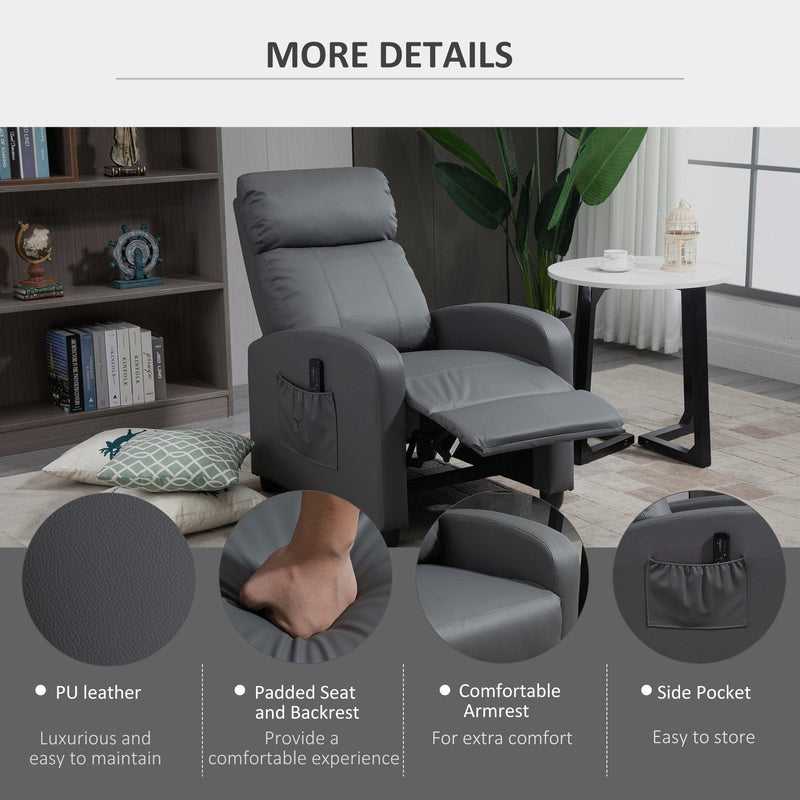 Leather Recliner Chair with Massage, Footrest, Remote, Black