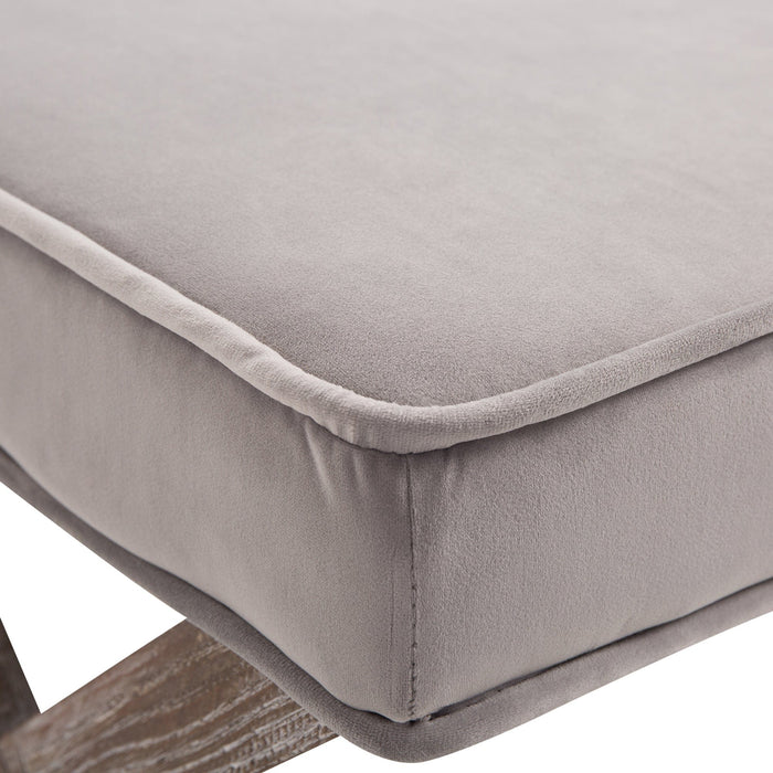 Shabby Chic Grey Velvet Footstool With X-Leg