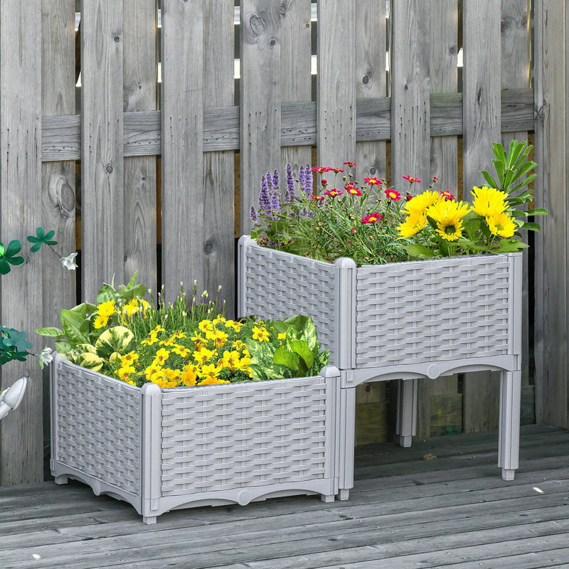 2 Rattan Planters Outdoors, 40x40x44 cm