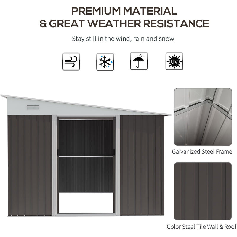 11x9 Metal Storage Shed - Pent Roof - Grey