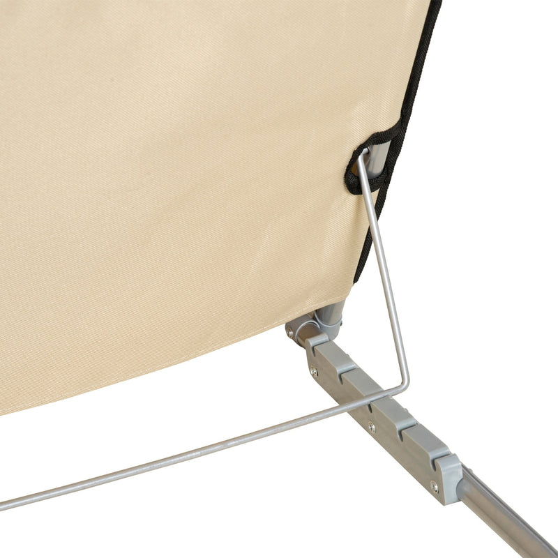 Outsunny Set of 2 Foldable Garden Beach Chair Mat Lightweight Outdoor Sun Lounger Seats Adjustable Back Metal Frame PE Fabric Head Pillow, Beige Outsunny
