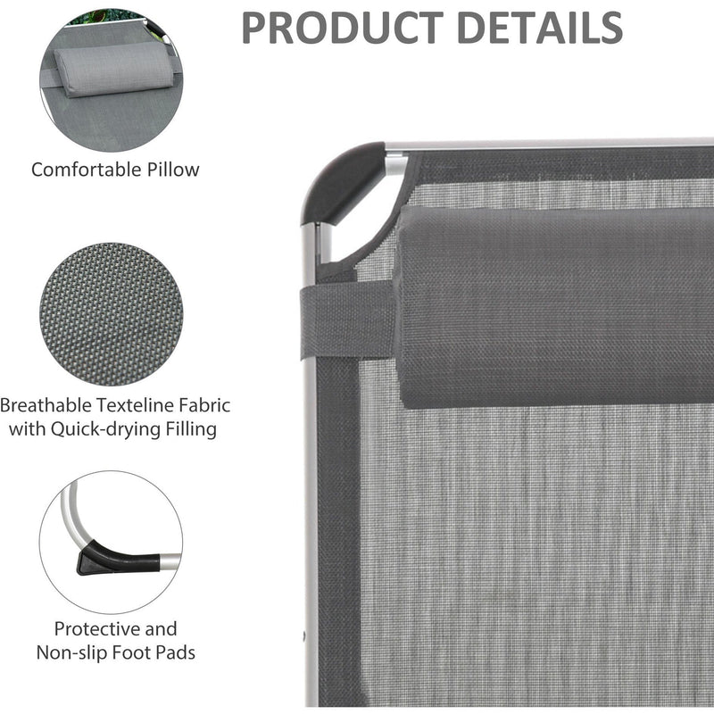 Foldable Sun Lounger, 5-Level Adjustable Back