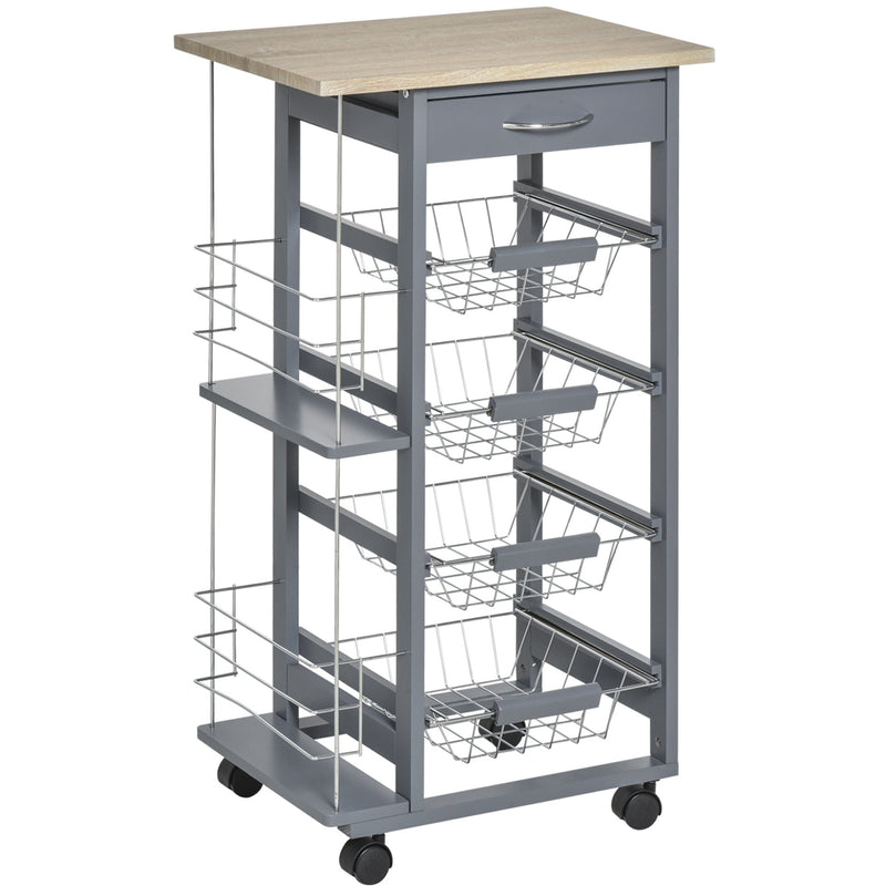 Kitchen Island on Wheels, 4 Baskets, 2 Racks
