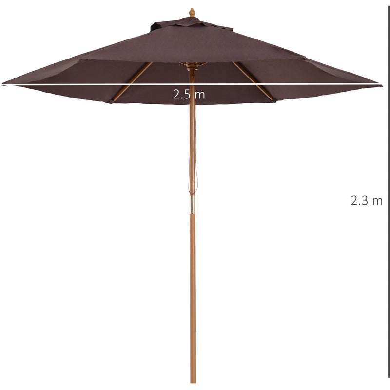 2.5m Wooden Garden Sun Shade Parasol
