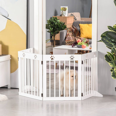 Freestanding Pet Gate, Folding Design, 204 x 61cm, White Homcom