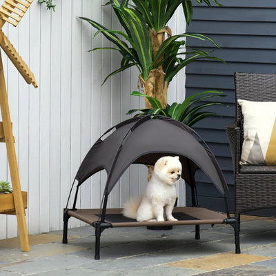 Medium Raised Dog Bed with Canopy, Coffee - (76x61x73cm) Pawhut