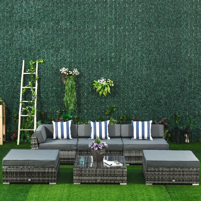 5-Seater Rattan Sofa Set with Coffee Table and Cushions