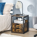 Rustic Industrial Side Table with Drawer, Shelf, Steel Frame Homcom