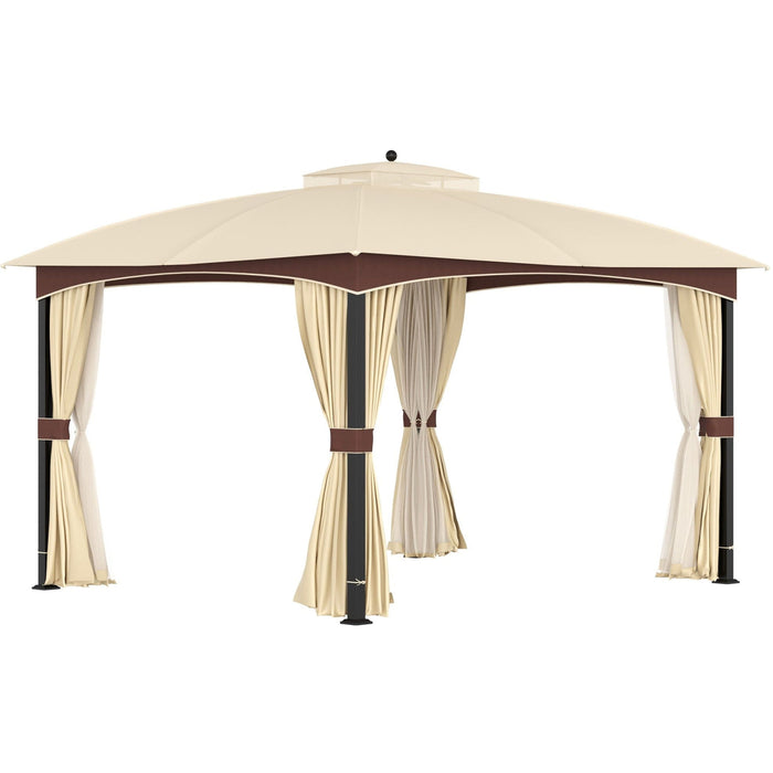 Gazebo For Patio, Double Tier Roof, Netting & Curtains, 4x3