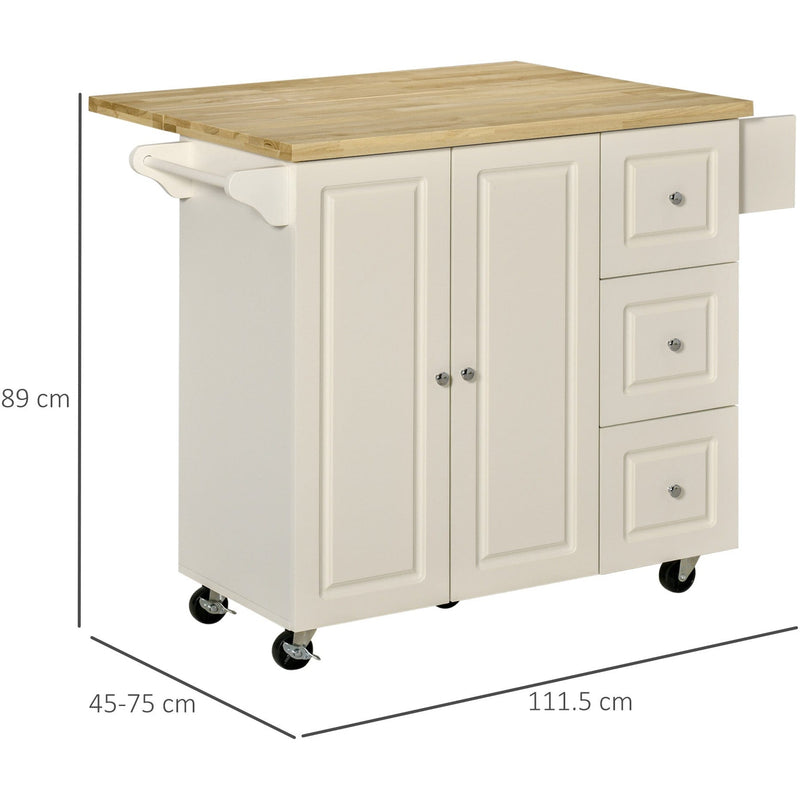 Drop-Leaf Kitchen Cart on Wheels with Storage