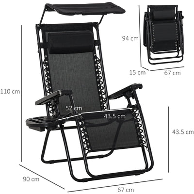 Folding Zero Gravity Chair, Cup Holder & Canopy Shade Outsunny