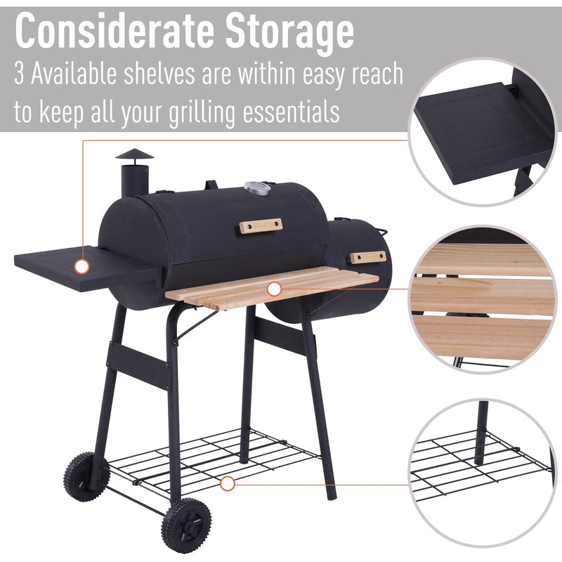Charcoal Barrel BBQ Grill With Offset Smoker