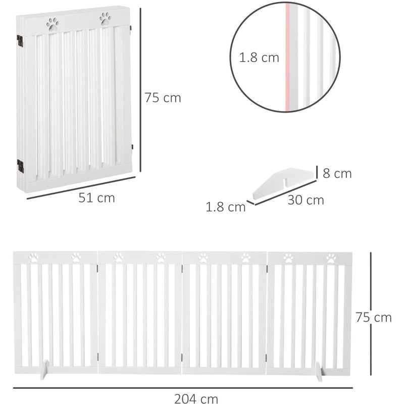 Freestanding Wooden Pet Gate, 204L x 30W x 75H cm, White