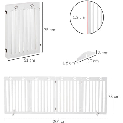 Freestanding Wooden Pet Gate, 204L x 30W x 75H cm, White Homcom