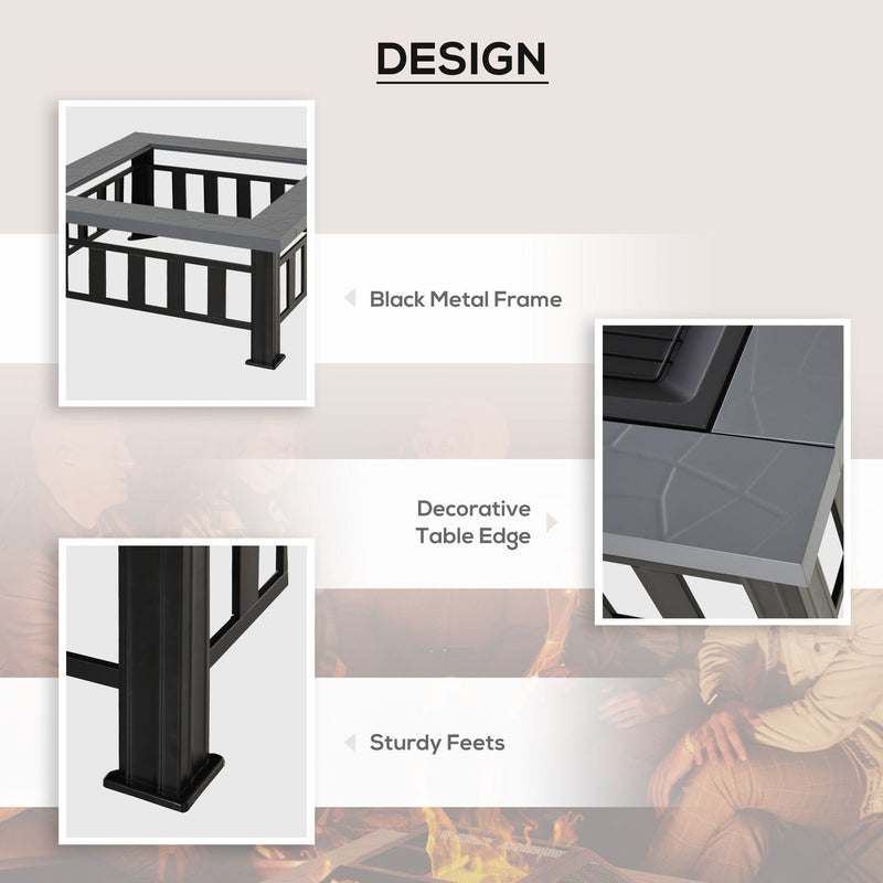 Large Square Metal Fire Pit With Cover Outsunny