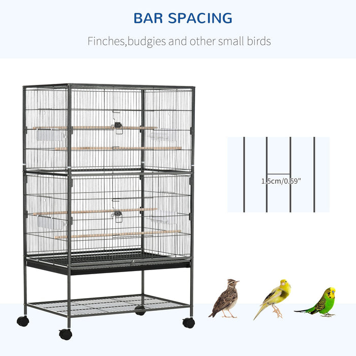 Large Bird Cage with Rolling Stand, Dark Grey