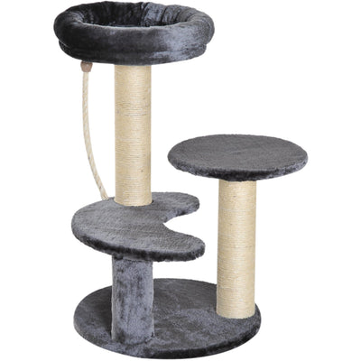 65cm Cat Tree, 2 Perch, Sisal Scratching Posts, Playhouse Pawhut