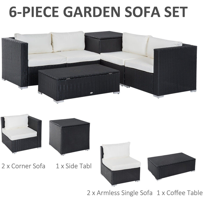 4 Seater Rattan Corner Sofa Set with Cushions, Black