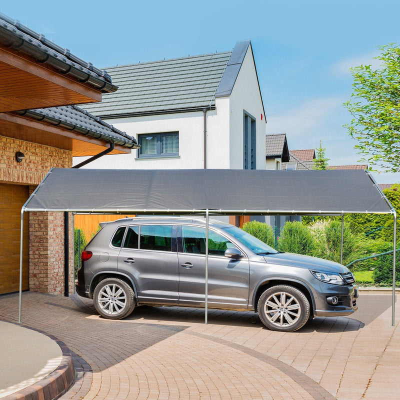 Outsunny 3 x 6m Heavy Duty Carport Garage Car Shelter Galvanized Steel Outdoor Open Canopy Tent Water UV Resistant Waterproof, Grey Outsunny