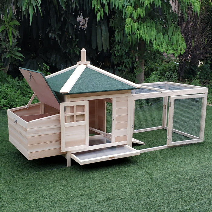 Chicken House With Run, Nesting Box, 196x76x97cm