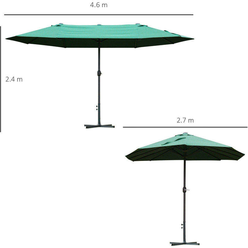 4.6m Double Sided Parasol With Crank Handle, Cross Base