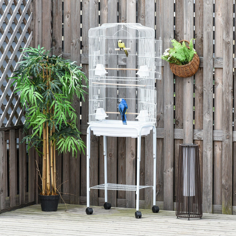 White Parrot Cage With Wheels, 47.5Lx37Wx153H cm
