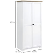 HOMCOM 172cm Wooden Storage Cabinet Cupboard With 2 Doors 4 Shelves White Pantry Closet Homcom