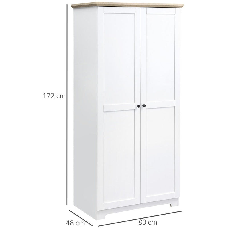 HOMCOM 172cm Wooden Storage Cabinet Cupboard With 2 Doors 4 Shelves White Pantry Closet Homcom
